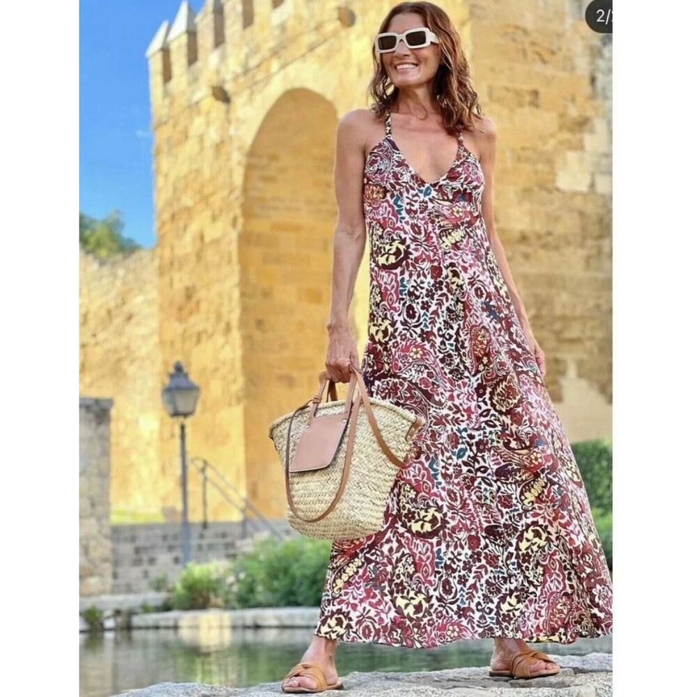 ZARA BLOGGER FAVORITE PRINT DRESS BORDEAUX / ECRU